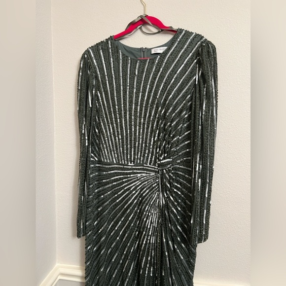 MAC DUGGAL Slate Gray Embellished Puff-Sleeve Side Knot Gown SZ 16 #5641 NWOT - Picture 10 of 13